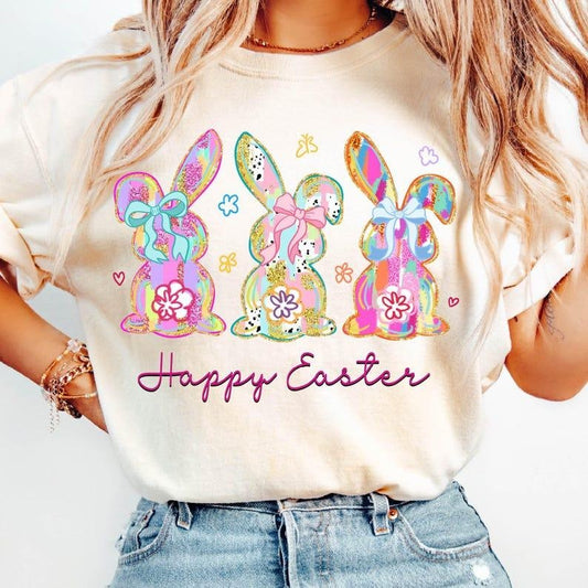Happy Easter Coquette T-shirt, Retro Bunny, Brushstroke, Easter Girl