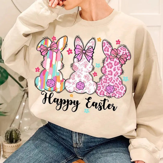 Happy Easter Sweatshirt Coquette Easter Bunny Retro Easter Easter Coquette Brushstroke Easter