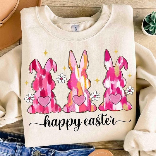 Happy Easter Sweatshirt Easter Coquette Bunny Retro Easter Brushstroke Girls Easter