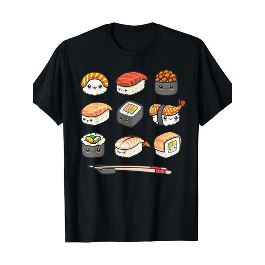 Happy Sushi Anime Kawaii Set Japanese food lover Otaku Manga T-shirt Made in USA