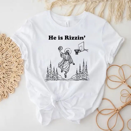 He Is Rizzin' Shirt, Funny Jesus Shirt, Humor Easter Shirt, Christian Easter Shirt, Easter Gift, Easter Day Outfit, Jesus Basketball Easter