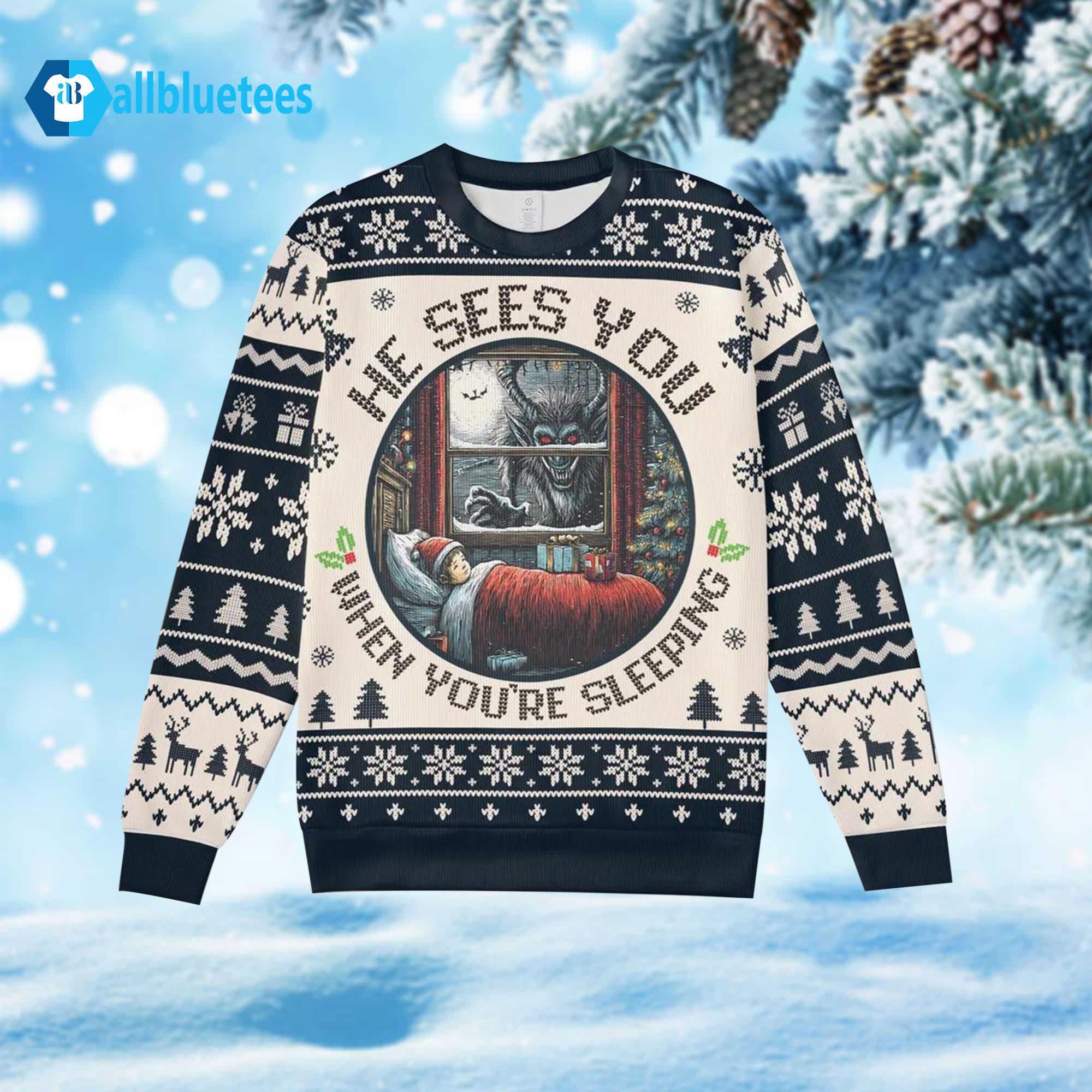 ABCDEF He Knows Ugly Christmas Sweater