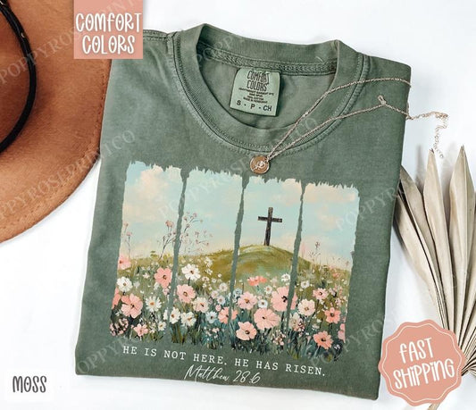He is Not Here He has Risen Shirt Comfort Colors,  Easter Tshirt, Trendy Religious Women's Tee, Gift for Her