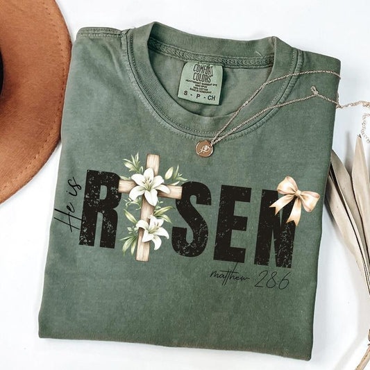He is Risen  Shirt, Risen , Retro Easter , Easter Christian , Easter Bible Verse , Retro Easter , He is Risen BowShirt