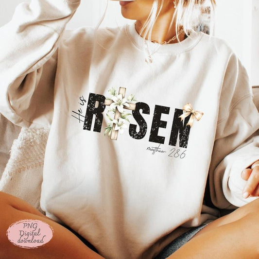 He is Risen  Sweatshirt, Risen , Retro Easter , Easter Christian Shirt, Easter Bible Verse , Retro Easter , He is Risen Bow