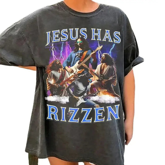 He is Rizz.in Jes.us Rocks on Electric Guitar Jes.us Has Rizz.en Shirt, Funny El