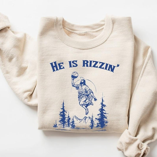 He is Rizzin' Sweatshirt, Jesus Playing Basketball Shirt, Retro Vintage Christian Sweatshirt, Funny Jesus Unisex Shirt, Humorous  T-shirt, sweater and Hoodie