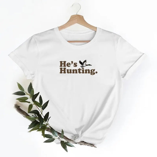 He's Hunting Mallard Funny Graphic Tee Retro Mallard Duck Sweatshirt Pullover, PA2526 Hunting Season Unisex Cotton Fabric