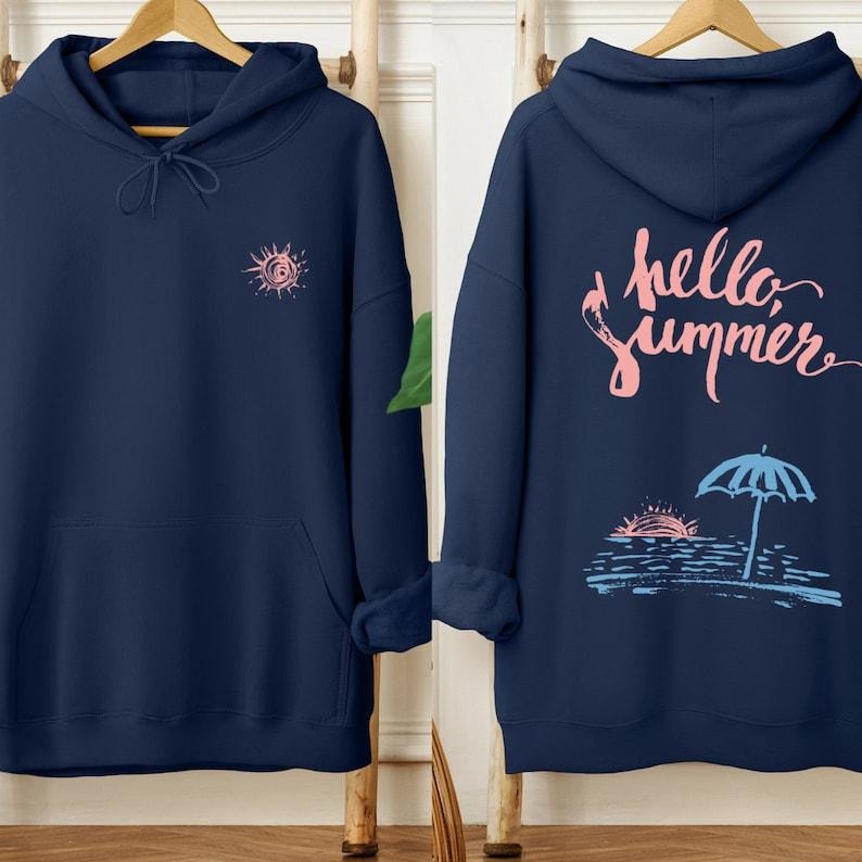 Hello Summer Beach Aesthetic Hoodie | Preppy Beach Vibes Hoodie | Trendy Aesthetic Summer Sweatshirt