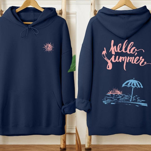 Hello Summer Beach Aesthetic Hoodie | Preppy Beach Vibes Hoodie | Trendy Aesthetic Summer Sweatshirt