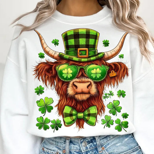 Highland Cow St Patricks Sweatshirt, Retro St Patricks Shirt, Shamrock Shirt, Lucky Sweatshirt