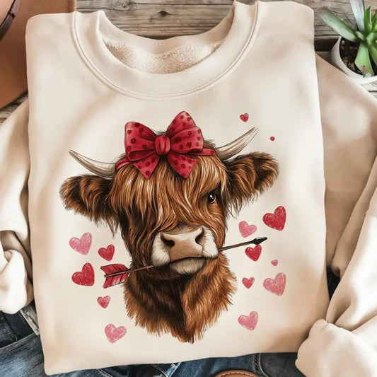Highland Cow Valentine Sweatshirt, Coquette Girly Valentine's Day Trendy Retro Aesthetic for s & Gifts Sweatshirt