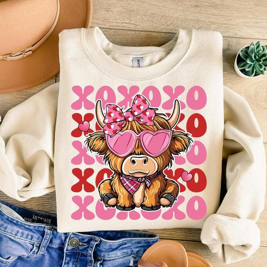 Highland Cow Valentine Sweatshirt, Valentine Coquette Heart Sweatshirt, Western Valentine Sweatshirt, XoXo Sweatshirt, Retro Valentine Sweatshirt, Funny Valentine Sweatshirt
