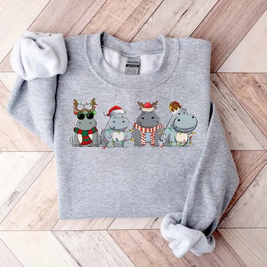 Hippopotamus Christmas Sweatshirt, Retro Hippo Christmas Light Sweatshirt, Hippo Lover Xmas Shirt, Hippo Christmas Crewneck, Christmas Gifts  T-shirt, sweater and Hoodie