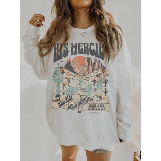 His Mercies Are New Bible Verse Shirt Religious Sweatshirt Jesus Sweatshirt Faith Crewneck Christian Apparel  Hoodie and Sweater; T-shirt Cotton Polyester Womenswear Light Solid Tops Underwear Lady