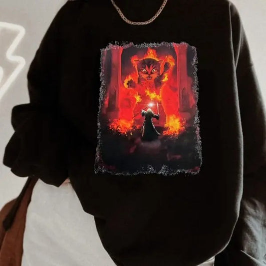 Balrogvs Gandalf The Cat T-shirt/Crewneck/Hoodie  - Unisex Medium-Heavy Fabric Loose Fit