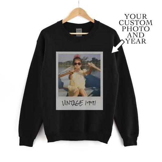 Unisex Custom Vintage Photo And Year Shirt Or Sweatshirt/ Hoodie | Vintage Idea Gift 2024 | Matching Birthday Shirt, Party Group Shirt, Funny Birthday Shirt
