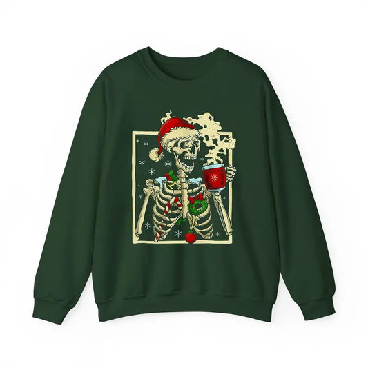 Dead Inside Skeleton With Coffee Christmas Sweatshirt/Shirt/Hoodie For Halloween Holiday, Full Color, Tee Print