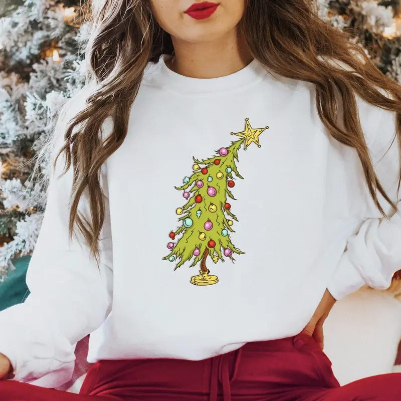 Trendy Christmas Tree Shirt/Sweatshirt/Hoodie, Retro Crewneck, Gift For Xmas, Cotton, Womenswear Tops