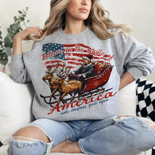 America Make Great Again Trump Christmas Tshirt/Sweatshirt/Hoodie, Retro Santa Crewneck, Gift For MyFriends, Cotton, Menswear Top