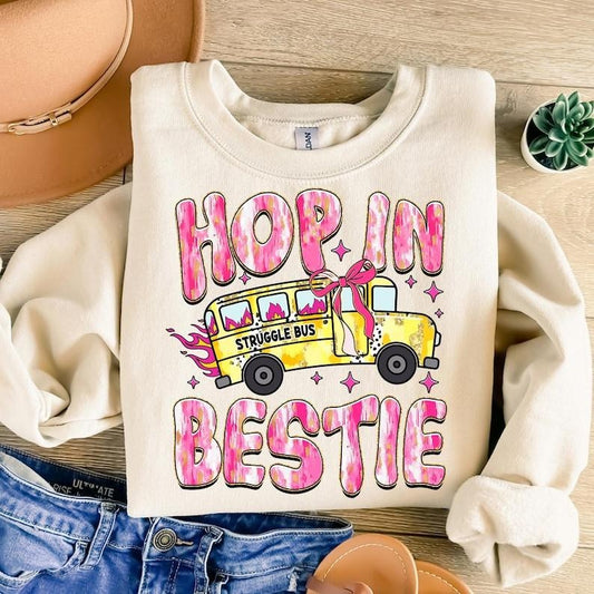 Hop in Bestie , Struggle Bus , Retro Mental Health , Pink Coquette , Trendy Sarcastic , Funny Anxiety , Girly Sweatshirt