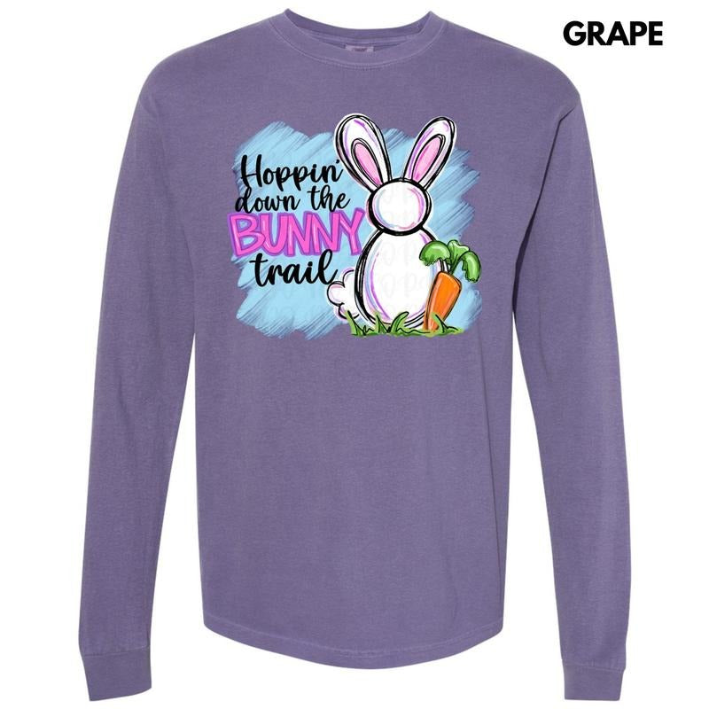 Hoppin Down Bunny Trail Long Sleeve Comfort Colors T-Shirt Hoodie, Sweatshirt | CoreVibeTees.com