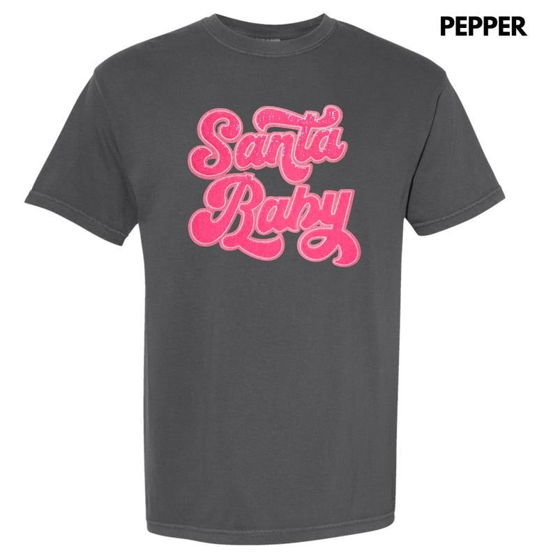 Hot Pink Santa Baby Sequin Patch Comfort Colors T-Shirt Hoodie, Sweatshirt | CoreVibeTees.com