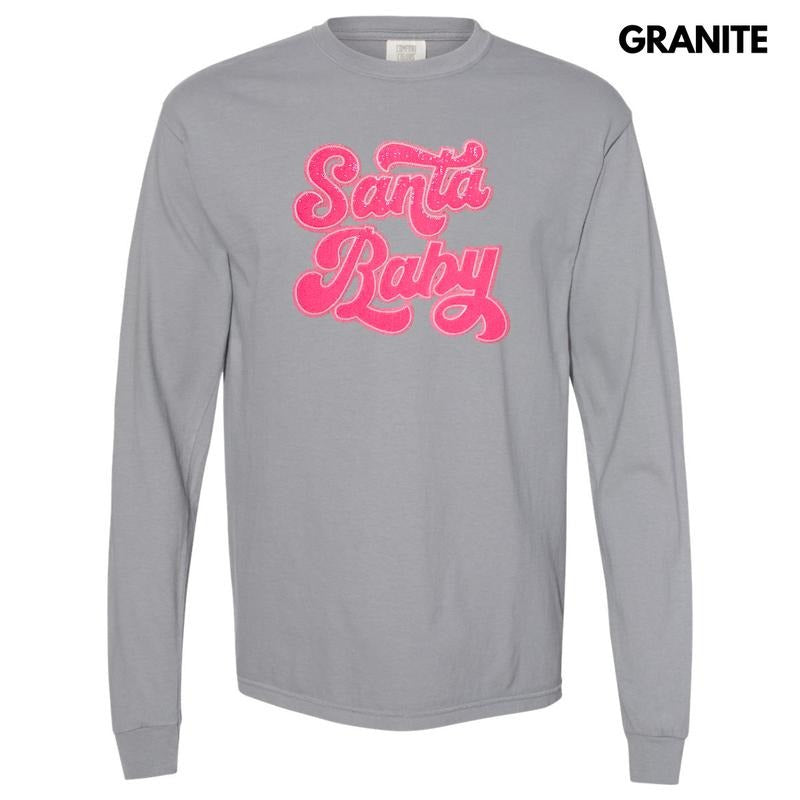 Hot Pink Santa Baby Sequin Patch Long Sleeve Comfort Colors T-Shirt Hoodie, Sweatshirt | CoreVibeTees.com