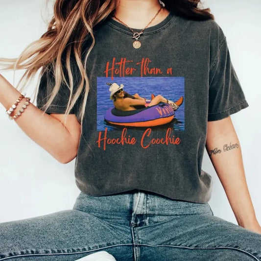 Hotter Than A Hoochie Tee, Womens Summer Vacation Tshirt, Gift Music Lover Tshirt, 90s Country Music Trendy Summer Tee Women Concert