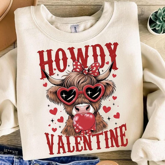 Howdy Heifer  Valentine Sweatshirt  , Highland Cow , Trendy Vday , Love , Gift For Valentine,Vday