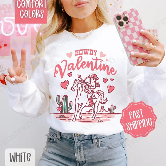 Howdy Valentine Sweatshirt Comfort Colors, Valentine's Day Women's Crewneck, Western Women's Sweater valentine sweatshirt