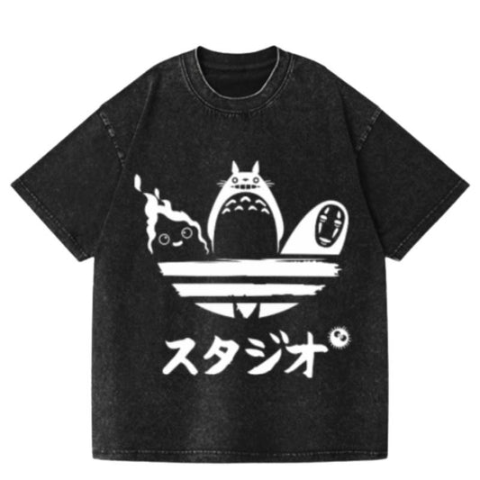 Howl's Moving Castle My Neighbor Totoro Spirited Away Hayao Miyazaki Ghibli Anime Vintage Wash Japanese Design T-Shirt