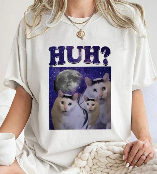 Huh Meme Cat Shirt , Trending Unisex Tee Shirt , Funny Cat Meme Tee, Silly Cat Shirt