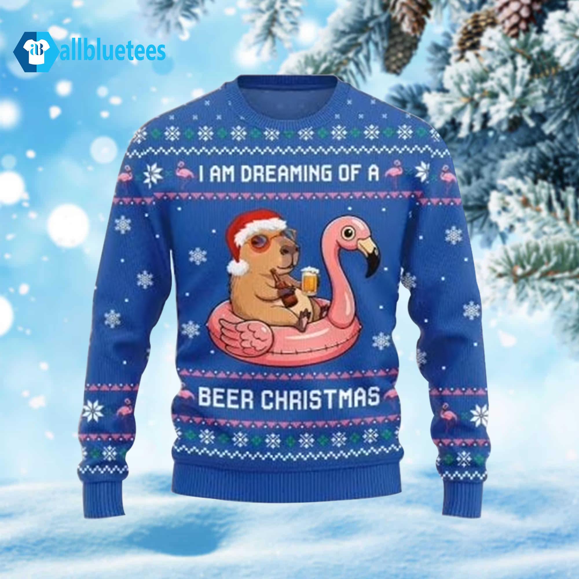 I Am Dreaming Of A Beer Capybara Ugly Christmas Sweater