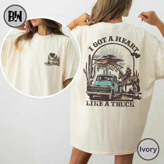 I Got A Heart Like A Truck T Shirt, Women Country Music Shirts, Nashville Concert, Outfit Western Sunset Cowgirl Tops