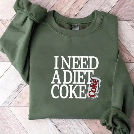 I Need A Diet Coke Shirt, Diet Coke Sweatshirt, Retro Coke Sweatshirt, All Sizes Colors for Men and Women, Full Size Tops Womenswear Athletic Collar Fitted Black