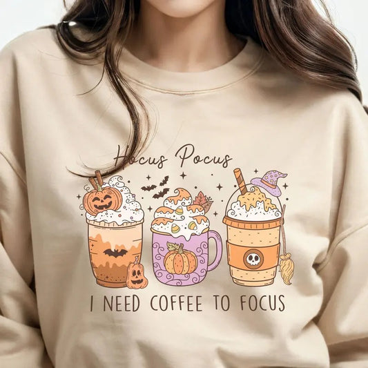 I Need Coffee To Focus Sweatshirt , Hocus Focus Shirts, Coquette Halloween T-Shirt, Witch Sisters Sweater, Halloween Witches Tee, Coffee Lover Gift, Halloween Shirt, Halloween Vibes, Halloween Season, Halloween Sweatshirt