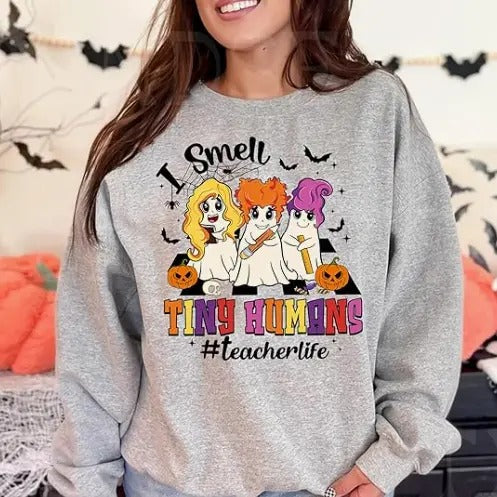 I Smell Tiny Humans Tee Shirt, Gift for Women, Teachers Halloween Shirts,Halloween Shirt, Hocus Focus Shirt, Trick or Teach Shirt, Spooky Teacher T-shirt, Retro Ghost Teacher Shirt, Teacher Sweatshirt