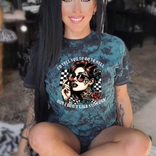 'I'd Like To Tell You to go To H*ll, But I Don't Visitors Black & Green Tie Dye Crewneck Sweatshirt, T Shirt, or Hoodie Pullover , Alt, Grunge, Streetwear, Sarcastic