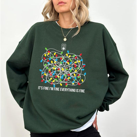 I'm Fine Everything Is Fine Christmas Sweatshirt, Funny Xmas Sweater, Christmas Gift Ideas for Girls, Holiday Women's Tops, Comfy Womenswear