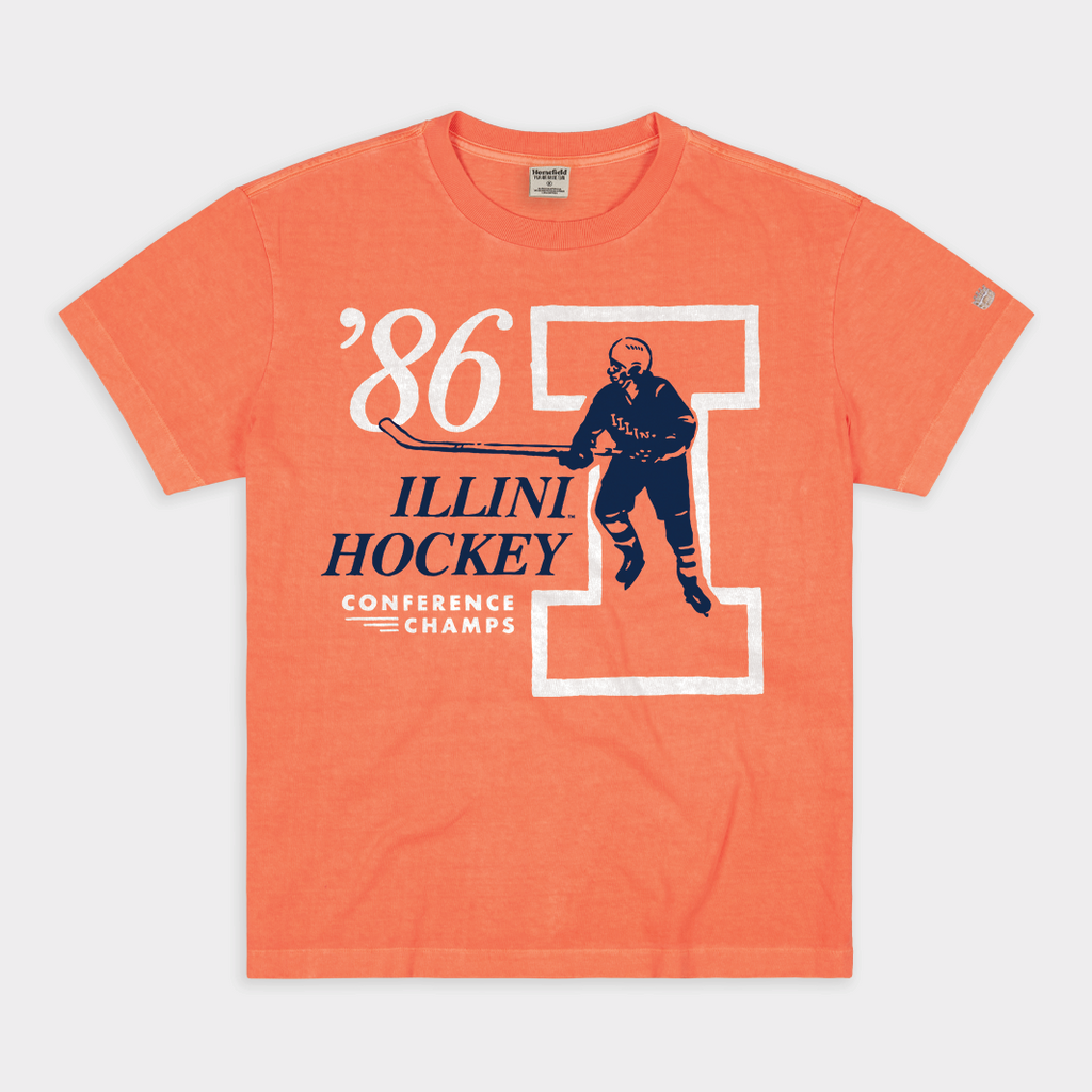 Illinois Fighting Illini 1986 Hockey Vintage Heavyweight Tee Style001 Hoodie, Sweatshirt | CoreVibeTees.com (Image 1)