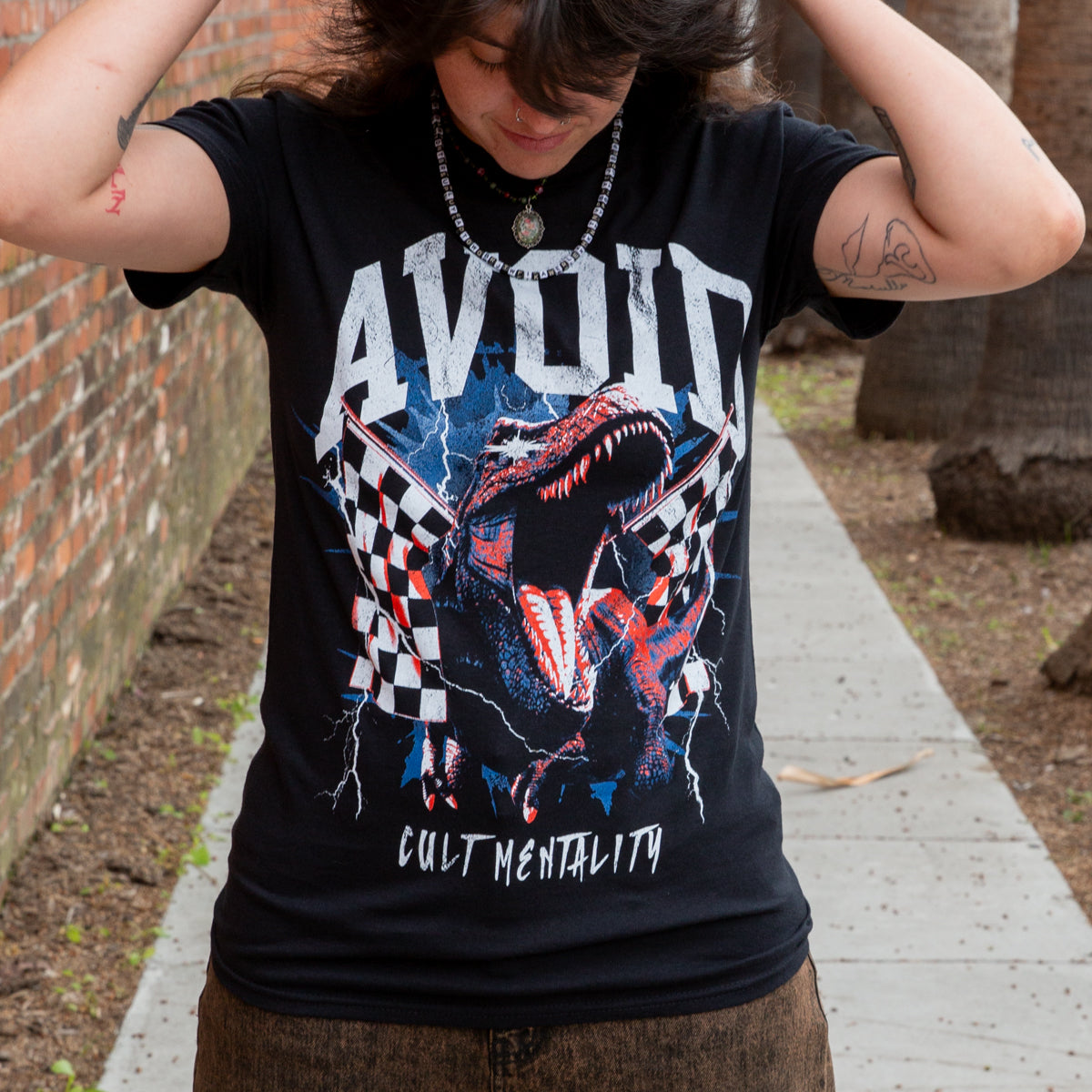 AVOID - Dino Black Tee Hoodie, Sweatshirt | CoreVibeTees.com (Image 2)