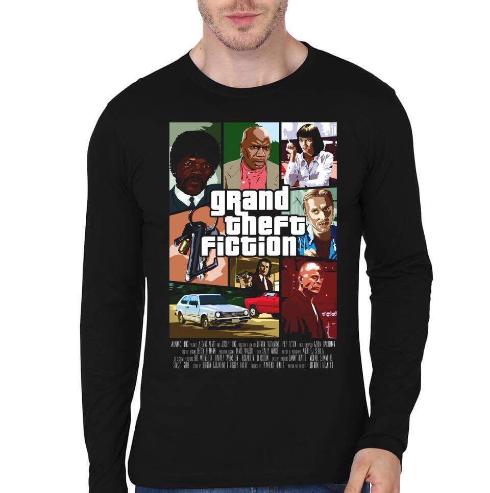 Grand Theft Fiction Black Full Sleeve T-shirt Hoodie, Sweatshirt | CoreVibeTees.com