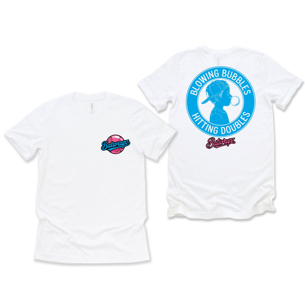 BatWrapz "Blowing Bubbles & Hitting Doubles" Youth Tee - White Hoodie, Sweatshirt | CoreVibeTees.com (Image 1)