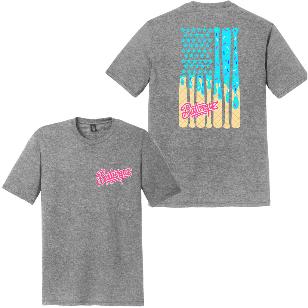 BatWrapz "Baseball Ice Cream Flag" Adult Tee - Heather Gray Hoodie, Sweatshirt | CoreVibeTees.com (Image 1)