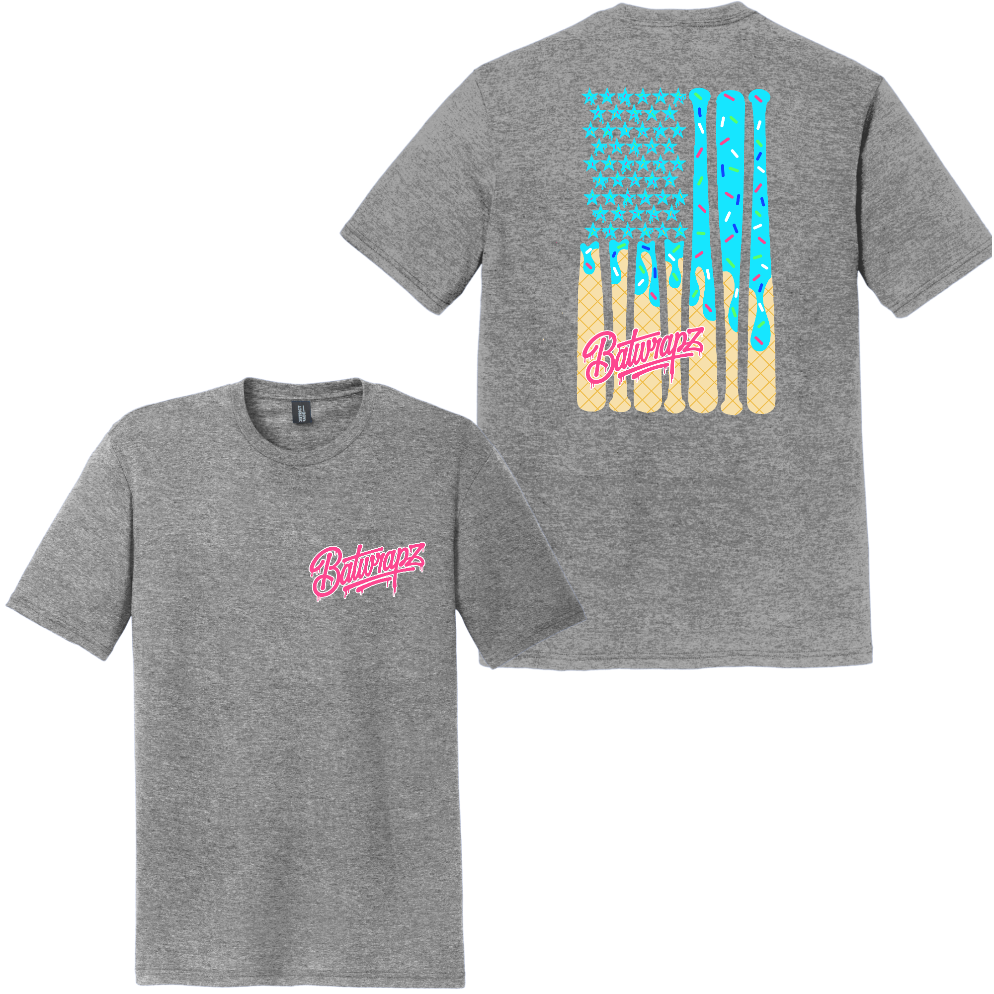 BatWrapz "Baseball Ice Cream Flag" Adult Tee - Heather Gray Hoodie, Sweatshirt | CoreVibeTees.com (Image 1)