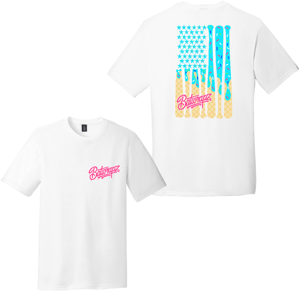 BatWrapz "Baseball Ice Cream Flag" Youth T-Shirt - White Hoodie, Sweatshirt | CoreVibeTees.com (Image 1)