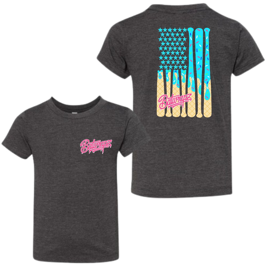 BatWrapz "Baseball Ice Cream Flag" Youth T-Shirt - Gray Hoodie, Sweatshirt | CoreVibeTees.com (Image 1)