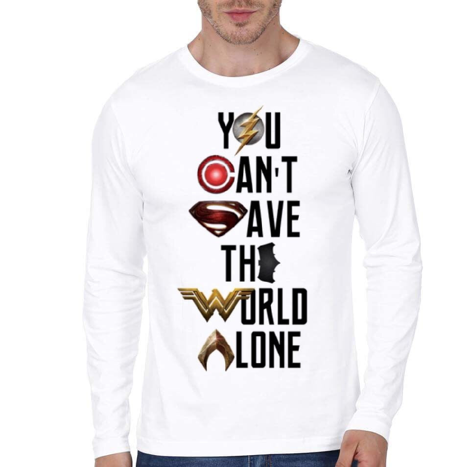 You Canâ€™t Save The World Alone Justice League White Full Sleeve T-Shirt Hoodie, Sweatshirt | CoreVibeTees.com