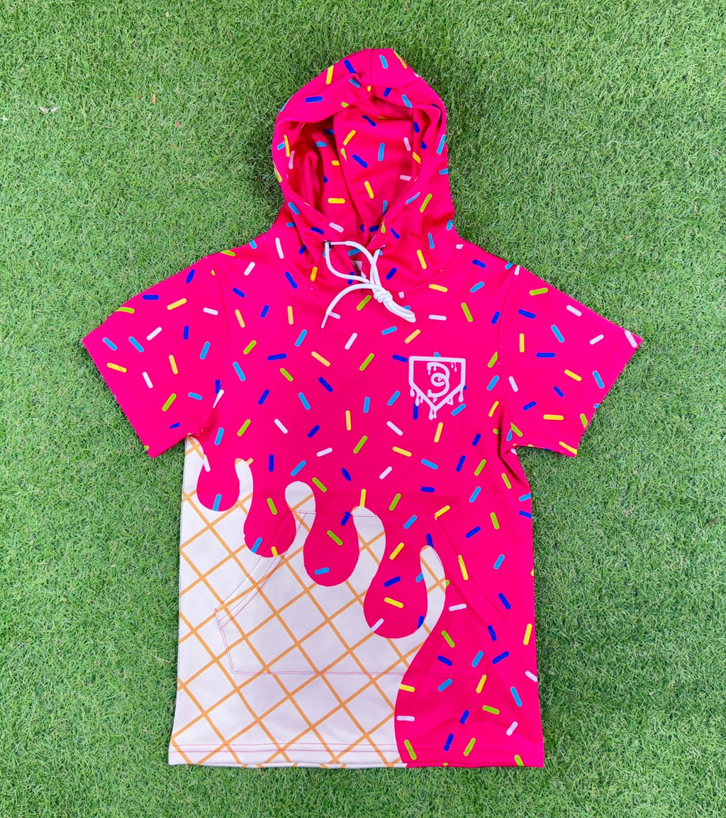 BatWrapz Baseball Ice Cream Short Sleeve Training Hoodie Youth - Pink T-Shirts, Sweatshirt | CoreVibeTees.com (Image 1)